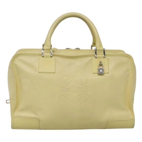 LOEWE Anagram Hand Bag Leather Light Yellow Silver Auth - Picture 2 of 16